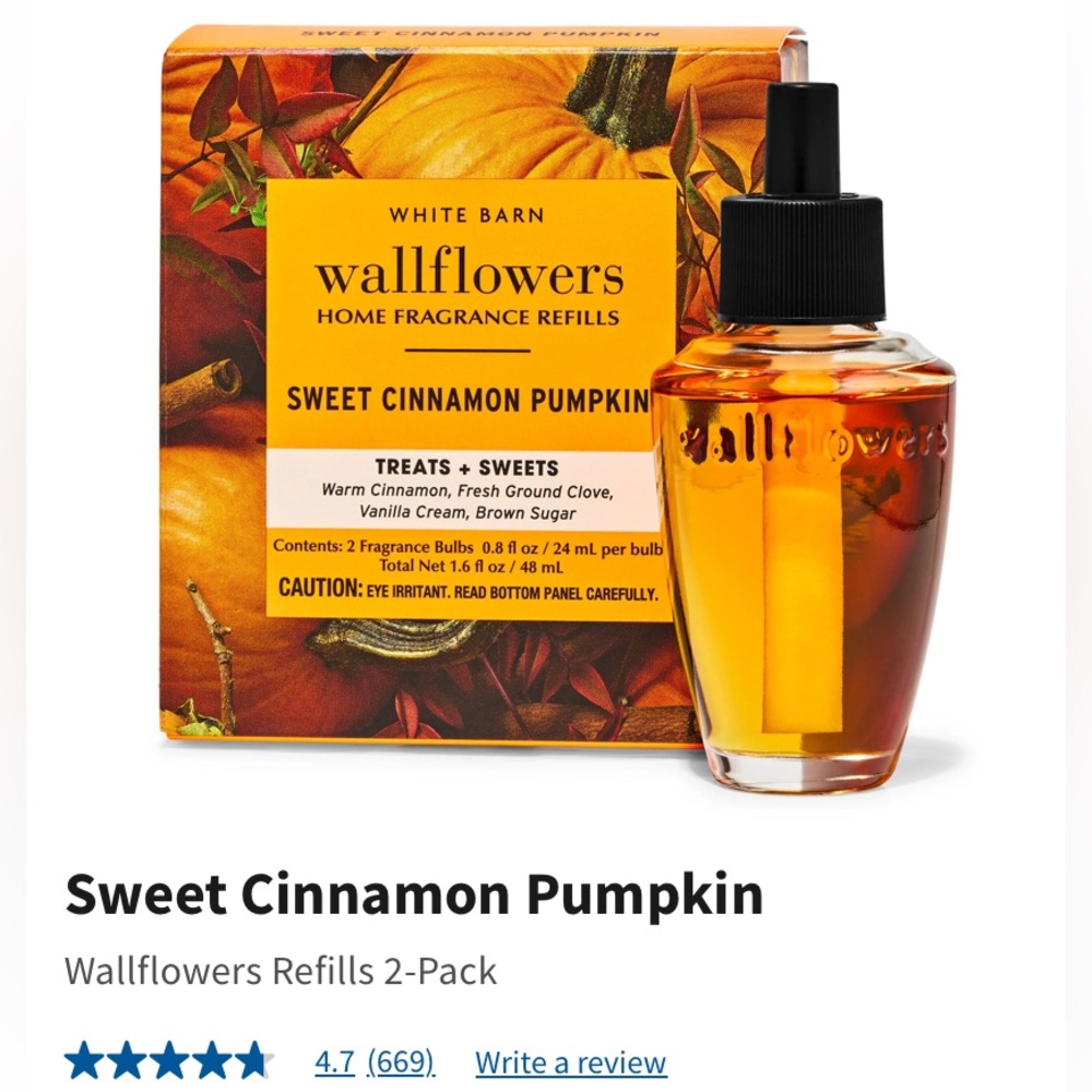 "SWEET CINNAMON PUMPKIN” BBW/WB, 2-Pack Wallflowers Home Fragrance Refills, NIB